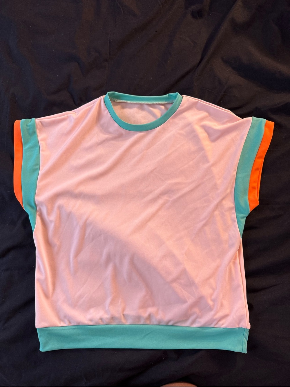 Pink Colorblock Short Sleeve Top with Teal Trim